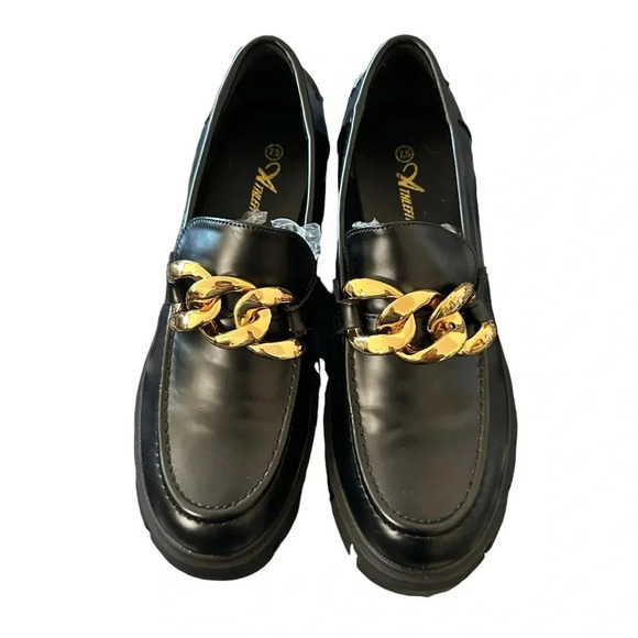 Athlefit women's 7.5 black chunky loafer chain detail, like new - Picture 2 of 6